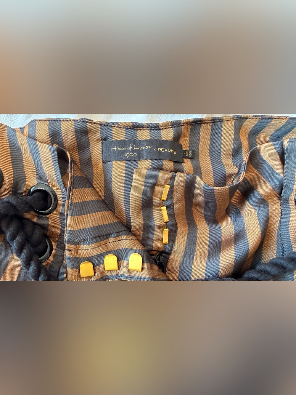 House of Harlow Palazzo Pants Trousers Wide Leg Black Brown Striped S - Picture 6 of 6